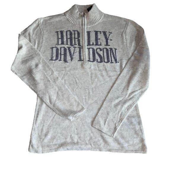 Harley Davidson Sweater Womens 2XL Wool Blend Sparkle Logo Quarter Zip Gray - Picture 1 of 10